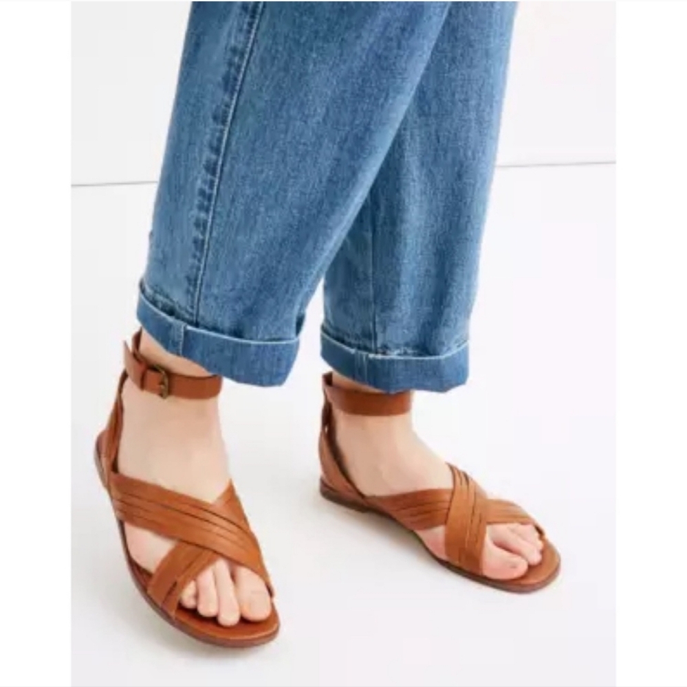 Madewell The Samira Criss Cross Cut Leather Flat Sandals Size 7.5